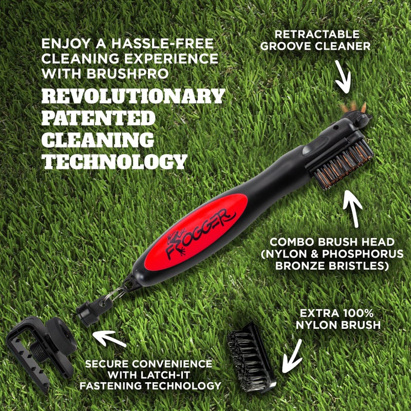 Frogger BrushPro Latch-It Golf Club Cleaner, Ergonomic Grip and Latch-it Magnet, Red - Professional Golf Club Brush and Groove Cleaner for Golfers - Image 2